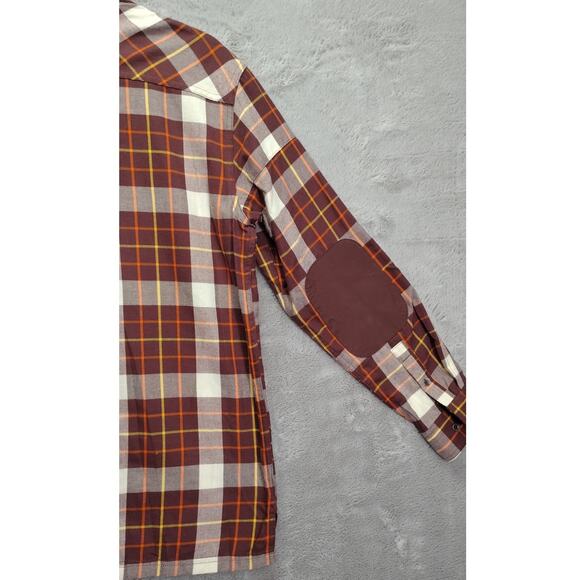 Wrangler Mens ATG Flannel Size Small Trapper Long Sleeve Brown Plaid Elbow Pads - Picture 10 of 10